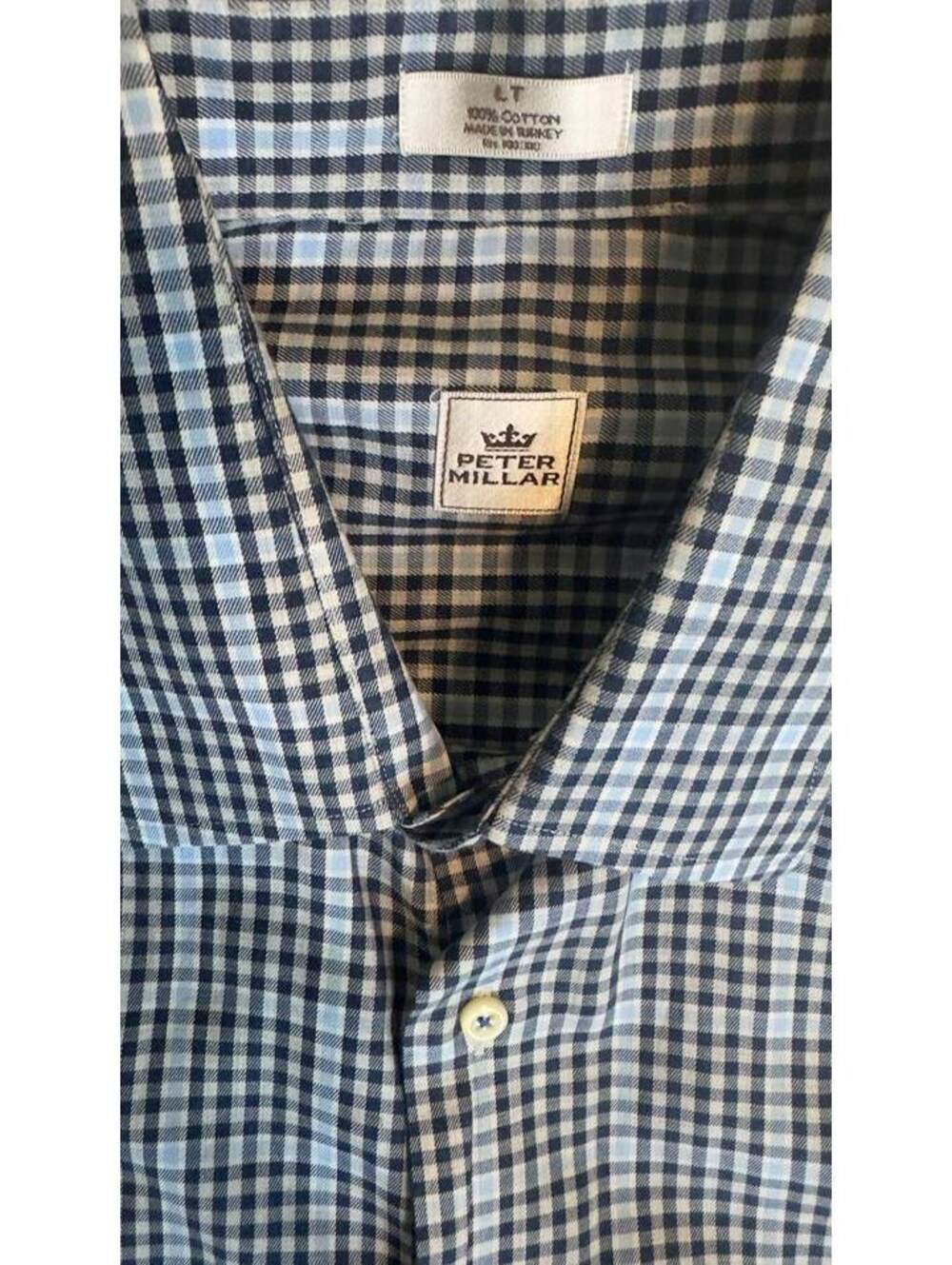 Peter Millar Men’s LT Blue Gingham Check 100% Cotton Long Sleeve Shirt